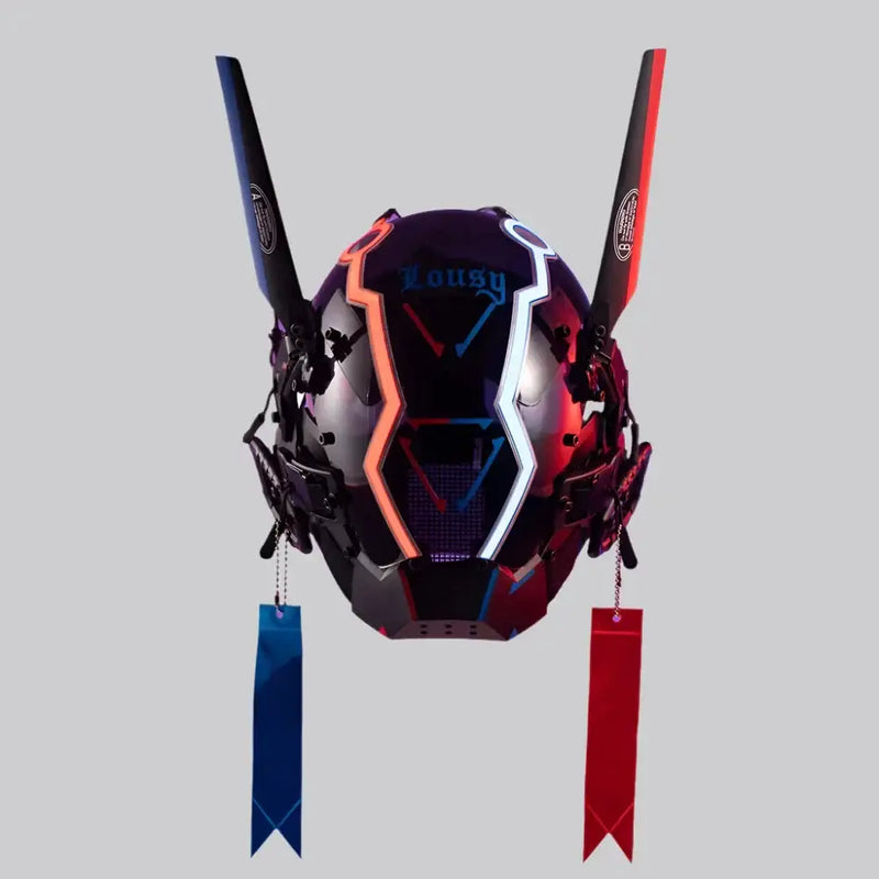 Blue and Red Cyberpunk Helmet