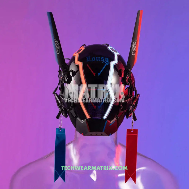 Blue and Red Cyberpunk Helmet